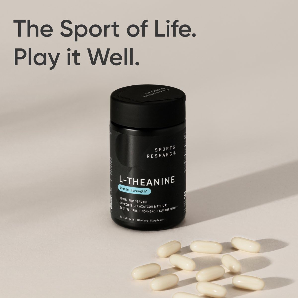 Sports Research Double Strength L-Theanine Supplement - Suntheanine Softgels for Focus, Relaxation & Alertness - Non-Drowsy Support Made with Coconut Oil, Non-GMO & Gluten Free - 200mg, 60 Count - dailyvitalstore