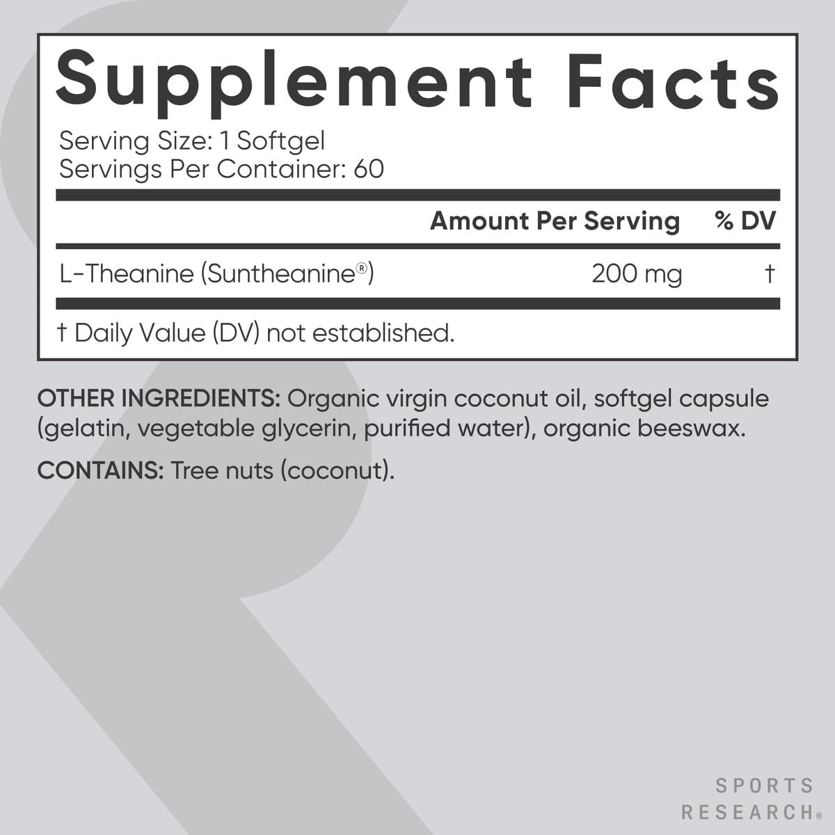 Sports Research Double Strength L-Theanine Supplement - Suntheanine Softgels for Focus, Relaxation & Alertness - Non-Drowsy Support Made with Coconut Oil, Non-GMO & Gluten Free - 200mg, 60 Count - dailyvitalstore