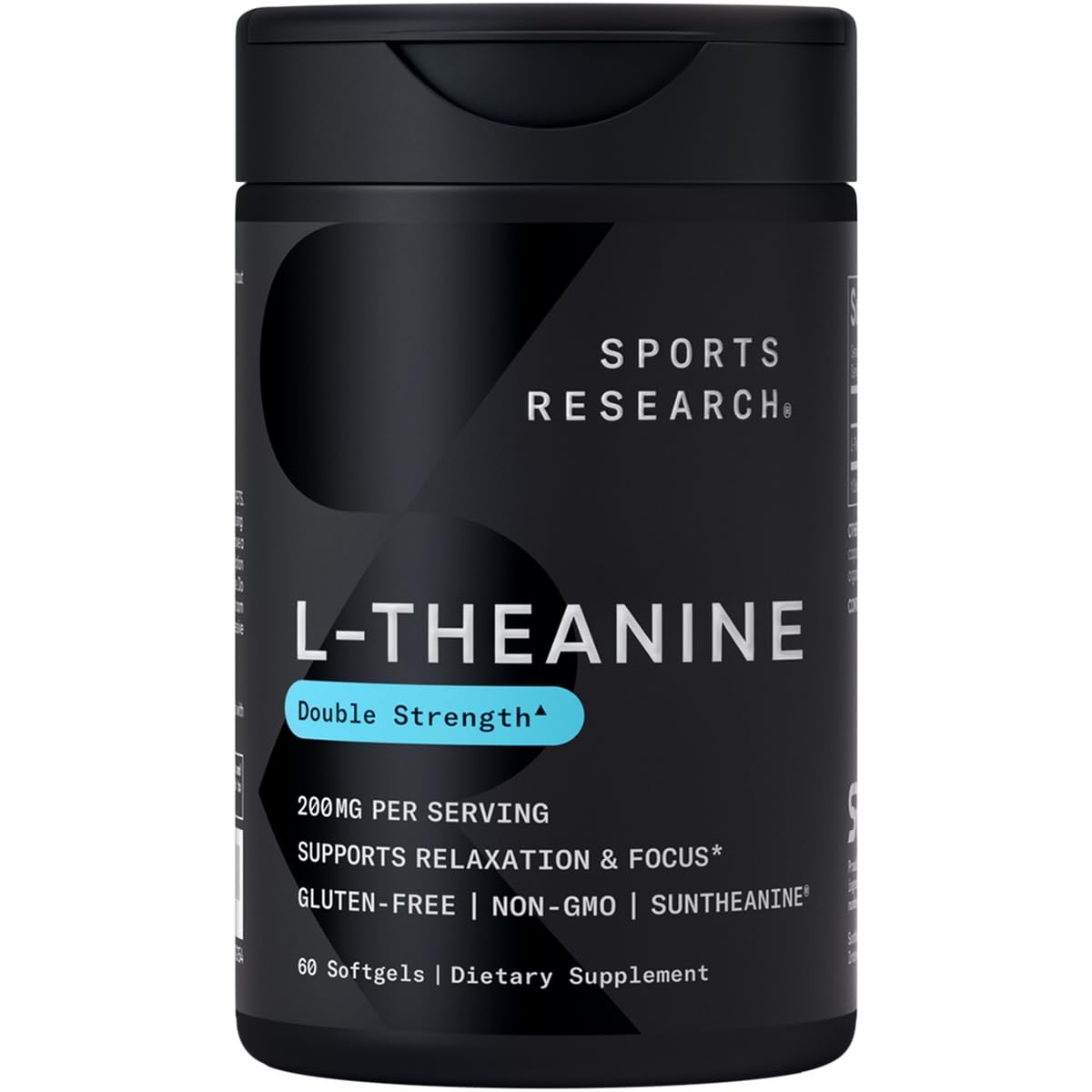 Sports Research Double Strength L-Theanine Supplement - Suntheanine Softgels for Focus, Relaxation & Alertness - Non-Drowsy Support Made with Coconut Oil, Non-GMO & Gluten Free - 200mg, 60 Count - dailyvitalstore
