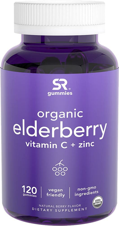 Sports Research Elderberry Gummies Concentrate with Vitamin C, Zinc & Probiotics for Immune Support & Gut Health | USDA Organic, Vegan Certified & Non-GMO Verified (120 Gummies) - dailyvitalstore