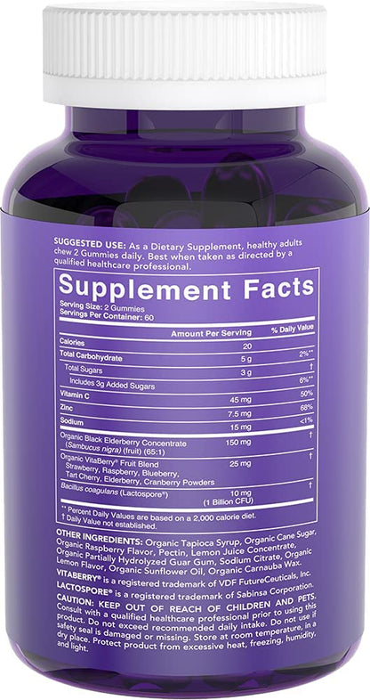 Sports Research Elderberry Gummies Concentrate with Vitamin C, Zinc & Probiotics for Immune Support & Gut Health | USDA Organic, Vegan Certified & Non-GMO Verified (120 Gummies) - dailyvitalstore
