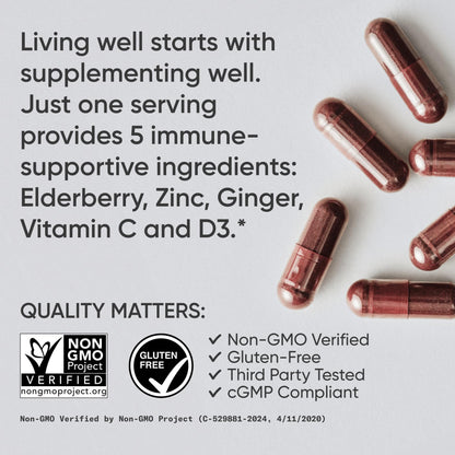 Sports Research® Elderberry Immune Support with Zinc, Ginger, Vitamin C & D3 - Vegan Friendly · Non-GMO · Gluten Free - 60 Veggie Capsules - dailyvitalstore