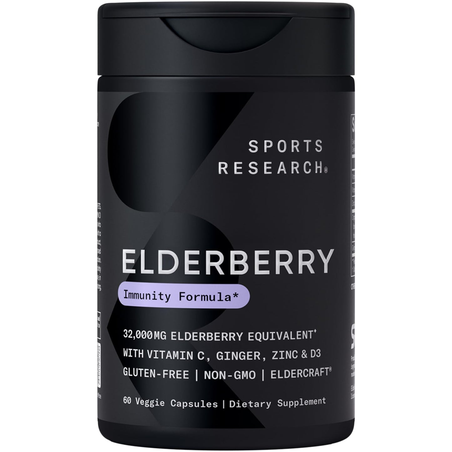 Sports Research® Elderberry Immune Support with Zinc, Ginger, Vitamin C & D3 - Vegan Friendly · Non-GMO · Gluten Free - 60 Veggie Capsules - dailyvitalstore