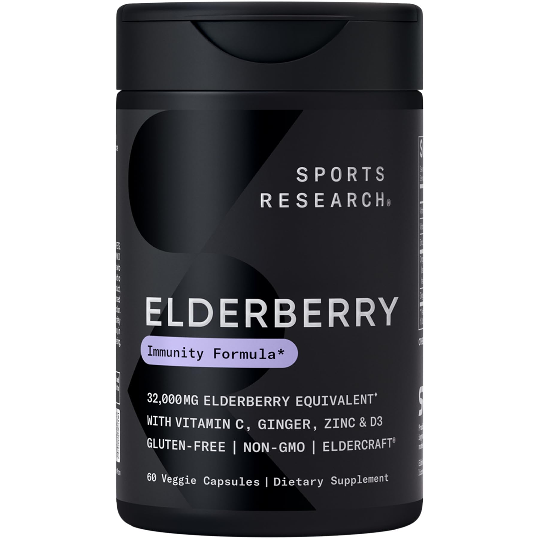 Sports Research® Elderberry Immune Support with Zinc, Ginger, Vitamin C & D3 - Vegan Friendly · Non-GMO · Gluten Free - 60 Veggie Capsules - dailyvitalstore