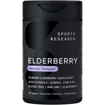 Sports Research® Elderberry Immune Support with Zinc, Ginger, Vitamin C & D3 - Vegan Friendly · Non-GMO · Gluten Free - 60 Veggie Capsules - dailyvitalstore