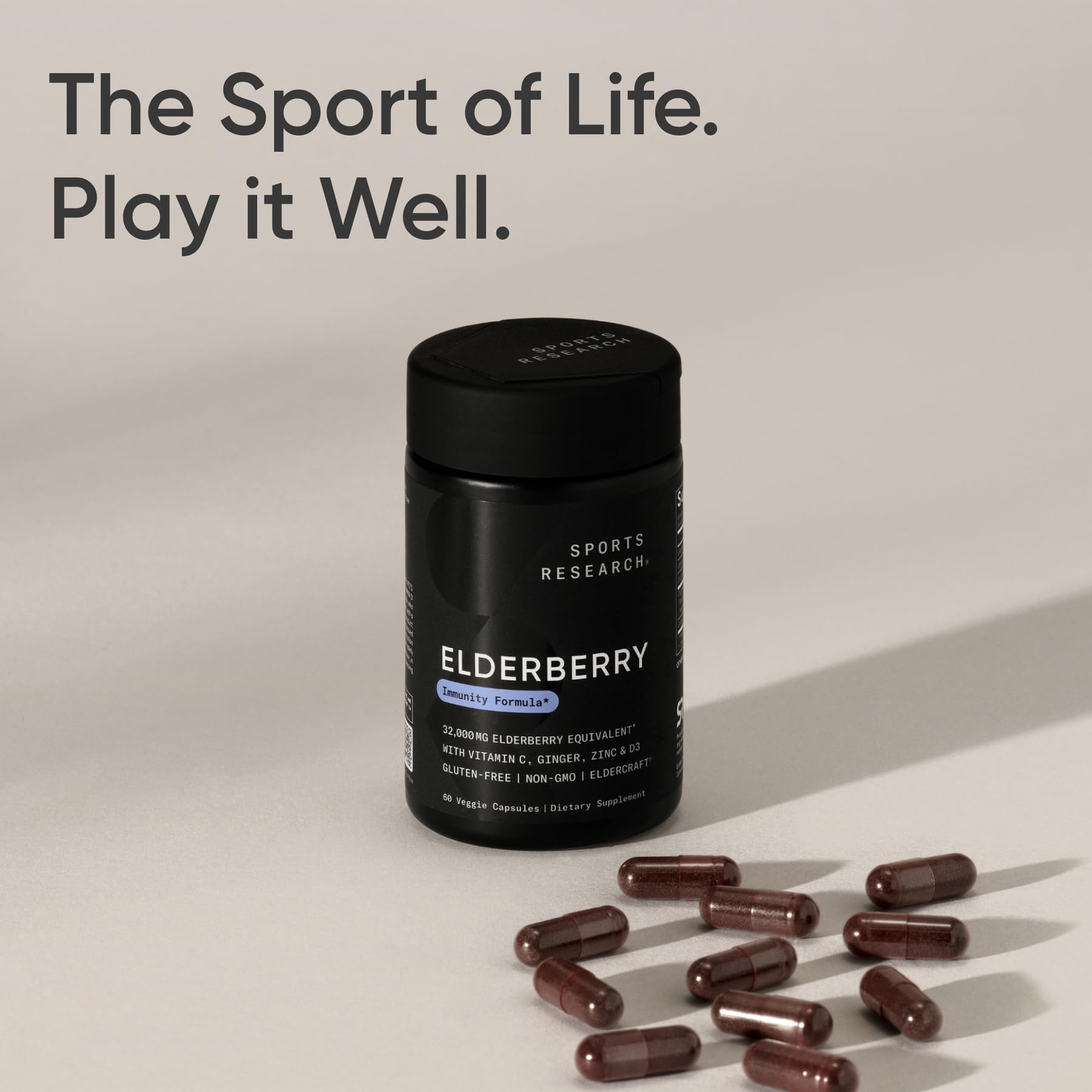 Sports Research® Elderberry Immune Support with Zinc, Ginger, Vitamin C & D3 - Vegan Friendly · Non-GMO · Gluten Free - 60 Veggie Capsules - dailyvitalstore