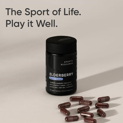 Sports Research® Elderberry Immune Support with Zinc, Ginger, Vitamin C & D3 - Vegan Friendly · Non-GMO · Gluten Free - 60 Veggie Capsules - dailyvitalstore
