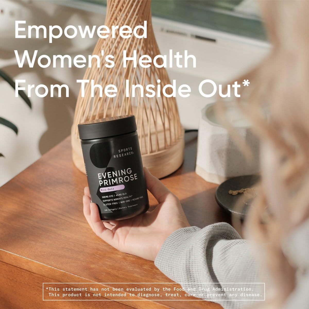 Sports Research Evening Primrose Supplement from Cold Pressed Oil - Softgels for Women’s Health & Skin Health - Gluten Free & Non-GMO GLA - High Potency 1300mg, 120 Count - dailyvitalstore