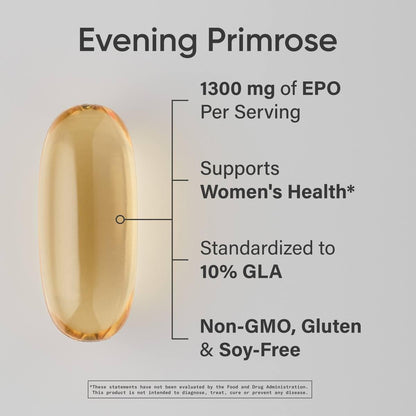 Sports Research Evening Primrose Supplement from Cold Pressed Oil - Softgels for Women’s Health & Skin Health - Gluten Free & Non-GMO GLA - High Potency 1300mg, 120 Count - dailyvitalstore