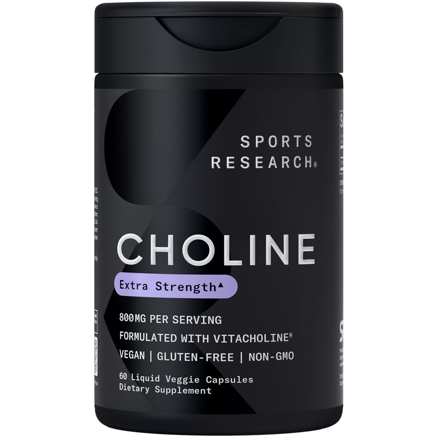 Sports Research ® Extra Strength Choline 800 mg - Essential Nutrient Featuring VitaCholine ® for Focus Support - Vegan Certified • Non-GMO • Gluten Free - 60 Liquid Capsules - dailyvitalstore