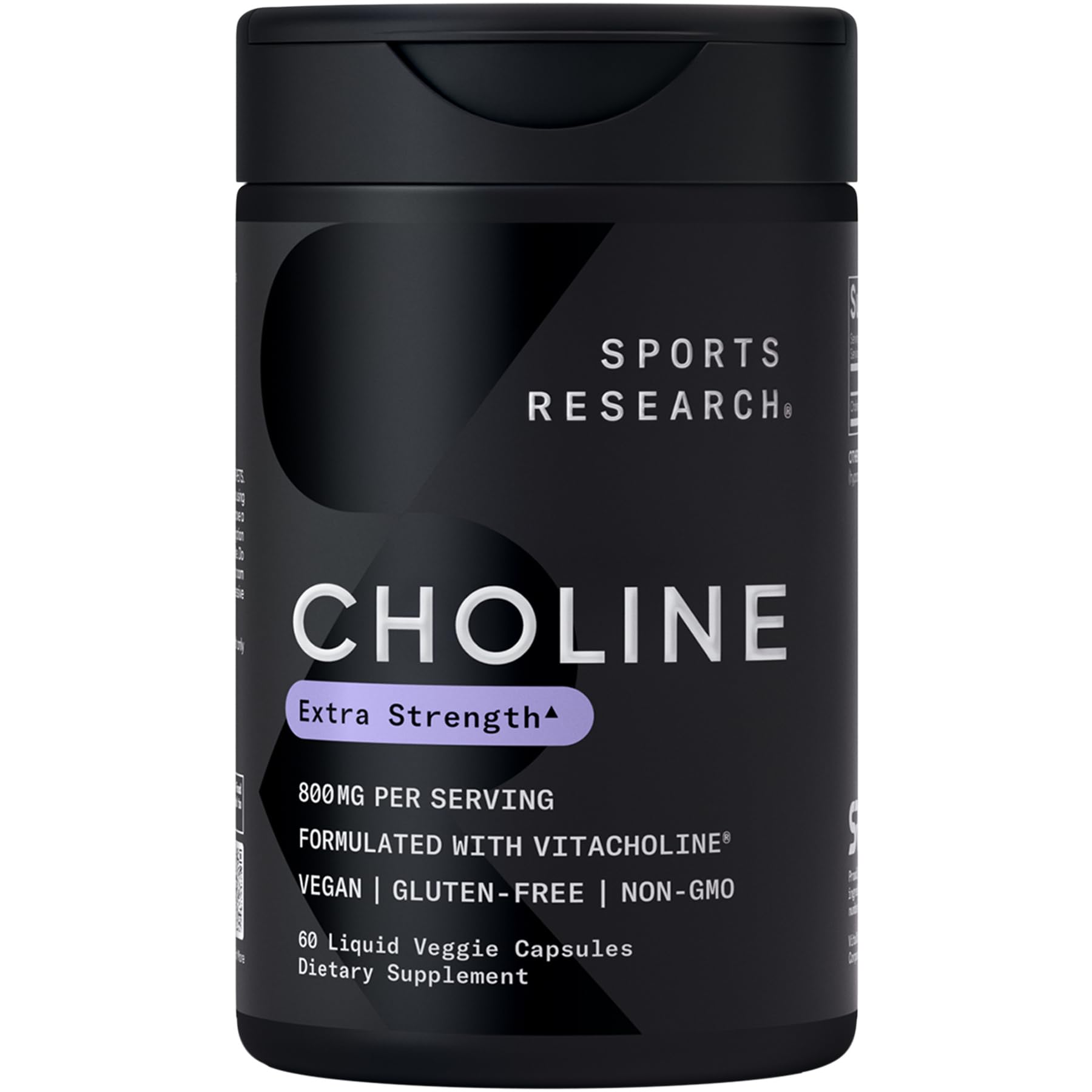 Sports Research ® Extra Strength Choline 800 mg - Essential Nutrient Featuring VitaCholine ® for Focus Support - Vegan Certified • Non-GMO • Gluten Free - 60 Liquid Capsules - dailyvitalstore