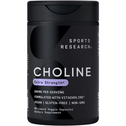 Sports Research ® Extra Strength Choline 800 mg - Essential Nutrient Featuring VitaCholine ® for Focus Support - Vegan Certified • Non-GMO • Gluten Free - 60 Liquid Capsules - dailyvitalstore