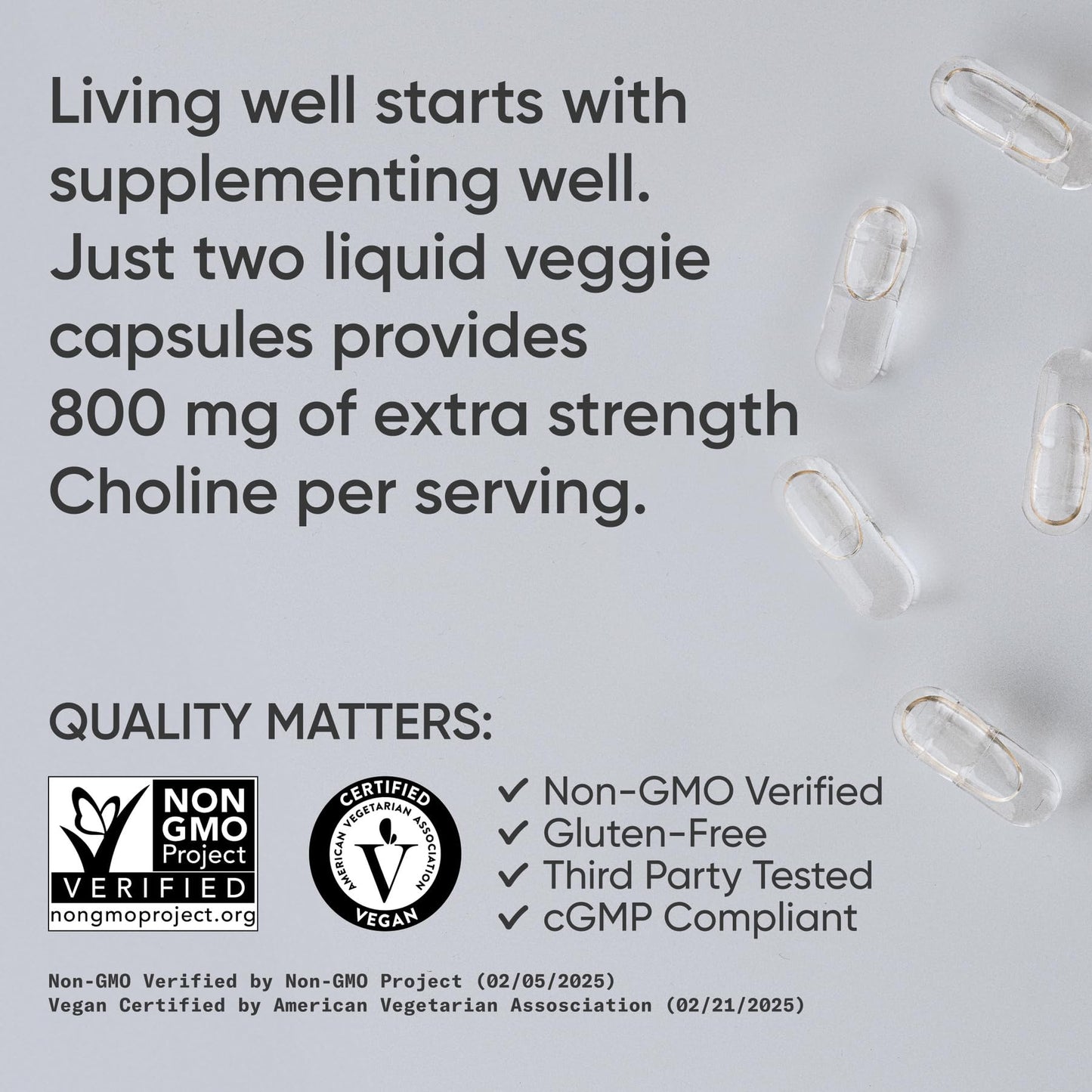 Sports Research ® Extra Strength Choline 800 mg - Essential Nutrient Featuring VitaCholine ® for Focus Support - Vegan Certified • Non-GMO • Gluten Free - 60 Liquid Capsules - dailyvitalstore