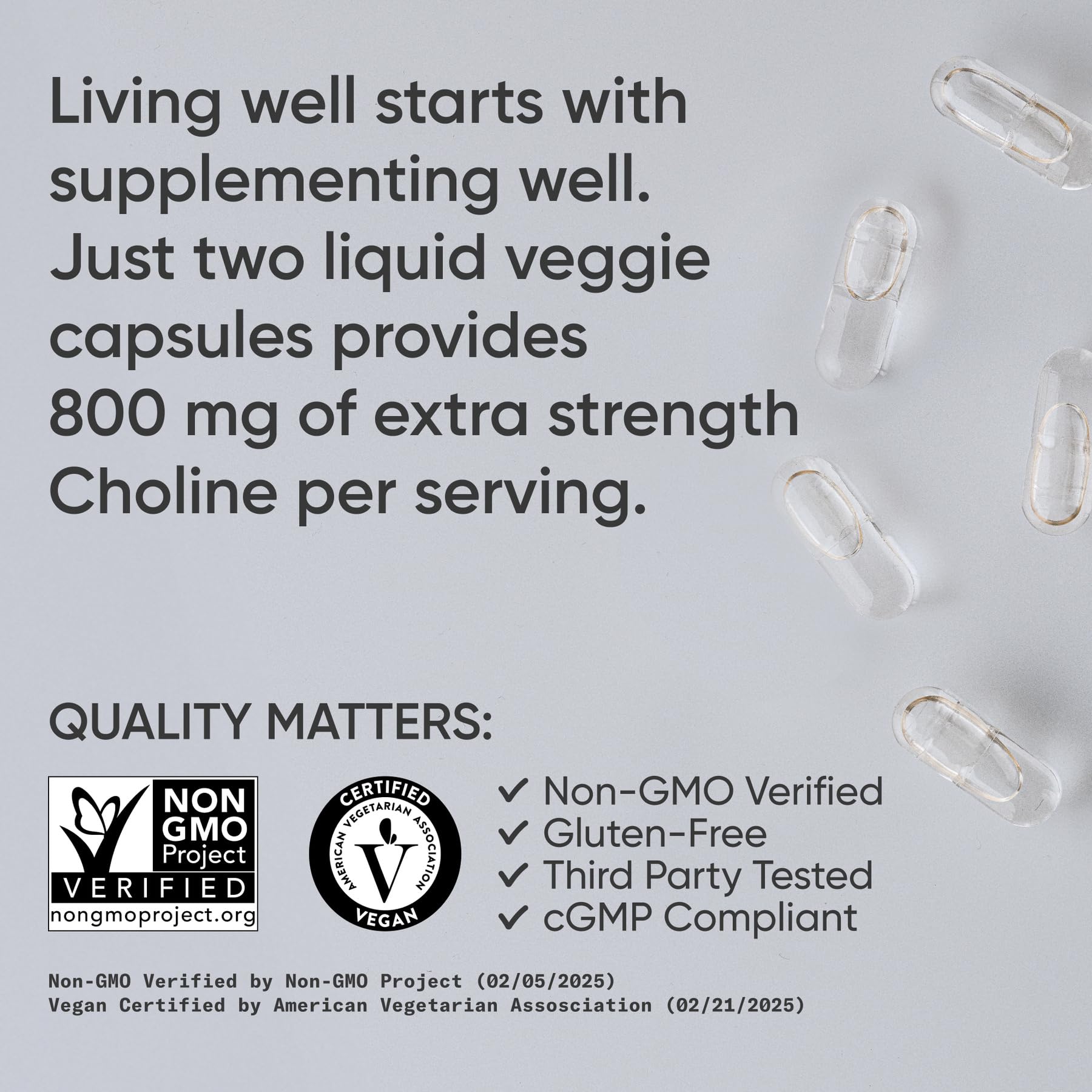 Sports Research ® Extra Strength Choline 800 mg - Essential Nutrient Featuring VitaCholine ® for Focus Support - Vegan Certified • Non-GMO • Gluten Free - 60 Liquid Capsules - dailyvitalstore