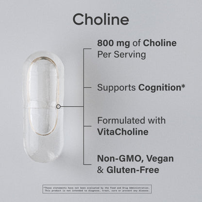Sports Research ® Extra Strength Choline 800 mg - Essential Nutrient Featuring VitaCholine ® for Focus Support - Vegan Certified • Non-GMO • Gluten Free - 60 Liquid Capsules - dailyvitalstore