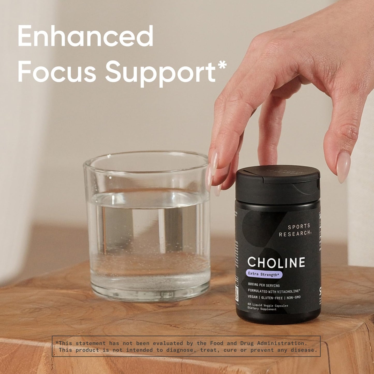 Sports Research ® Extra Strength Choline 800 mg - Essential Nutrient Featuring VitaCholine ® for Focus Support - Vegan Certified • Non-GMO • Gluten Free - 60 Liquid Capsules - dailyvitalstore