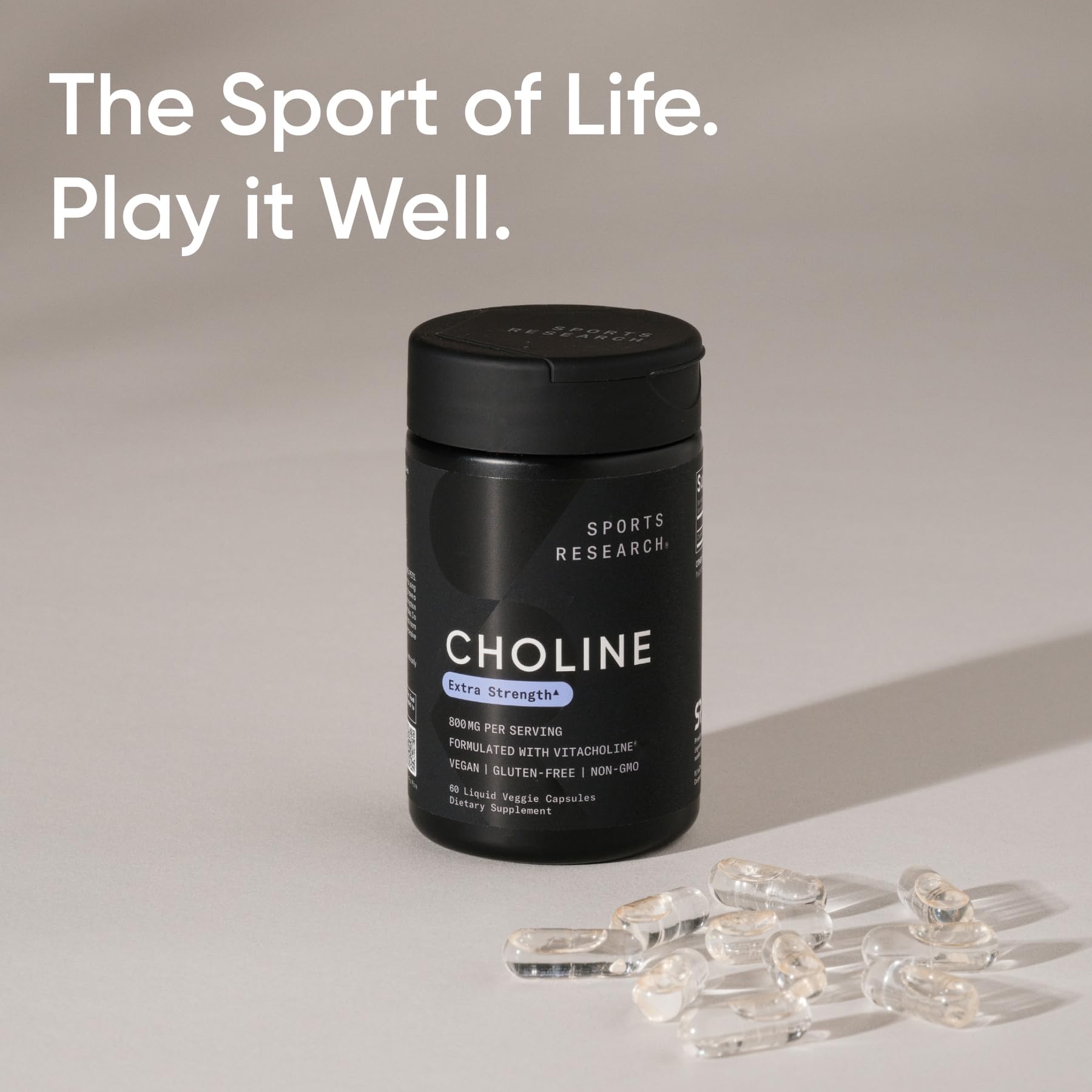 Sports Research ® Extra Strength Choline 800 mg - Essential Nutrient Featuring VitaCholine ® for Focus Support - Vegan Certified • Non-GMO • Gluten Free - 60 Liquid Capsules - dailyvitalstore
