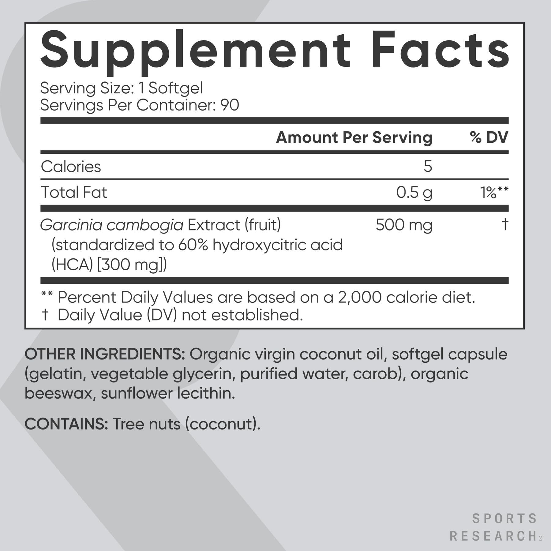 Sports Research Garcinia Cambogia Extract (60% HCA) with Extra Virgin Organic Coconut Oil | Non-GMO, Soy & Gluten Free (90 Liquid Softgels) - dailyvitalstore