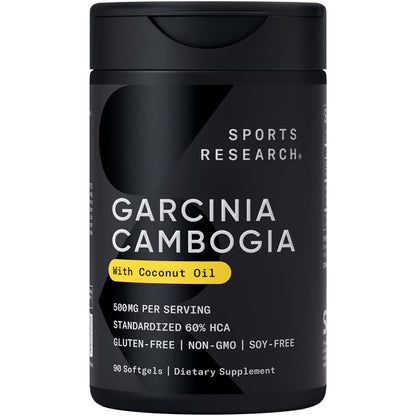 Sports Research Garcinia Cambogia Extract (60% HCA) with Extra Virgin Organic Coconut Oil | Non-GMO, Soy & Gluten Free (90 Liquid Softgels) - dailyvitalstore