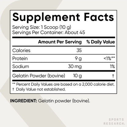 Sports Research Gelatin Collagen Cooking Powder - Sourced from Pasture Raised Cows | Great for Cooking and Baking - Certified Keto Friendly and Non-GMO - dailyvitalstore