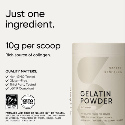 Sports Research Gelatin Collagen Cooking Powder - Sourced from Pasture Raised Cows | Great for Cooking and Baking - Certified Keto Friendly and Non-GMO - dailyvitalstore