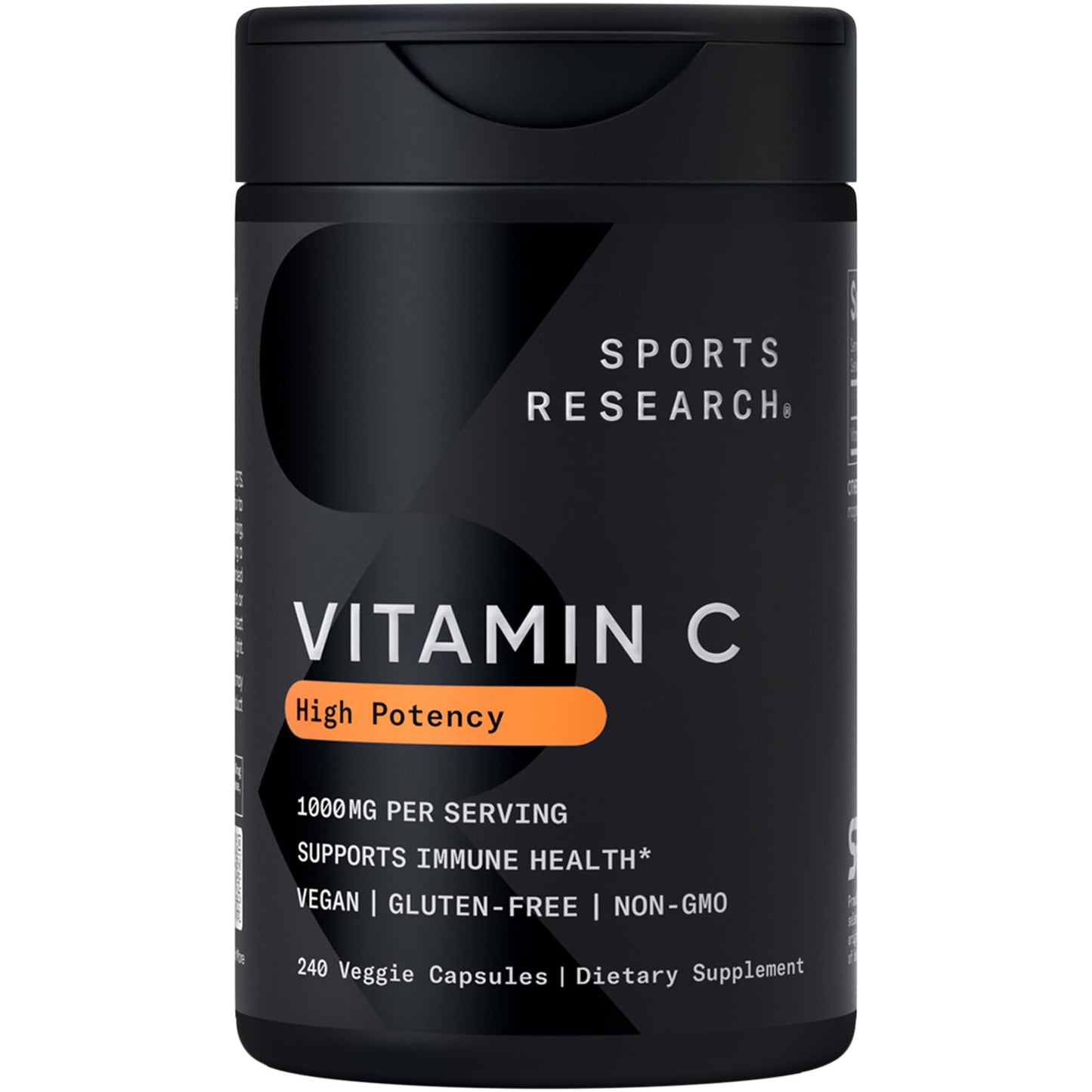 Sports Research High Potency Vitamin C Supplement - Vegan Veggie Capsules for Antioxidant Activity & Immune Support - Non-GMO Verified & Gluten Free - Ascorbic Acid Vitamin C 1000mg, 240 Count - dailyvitalstore