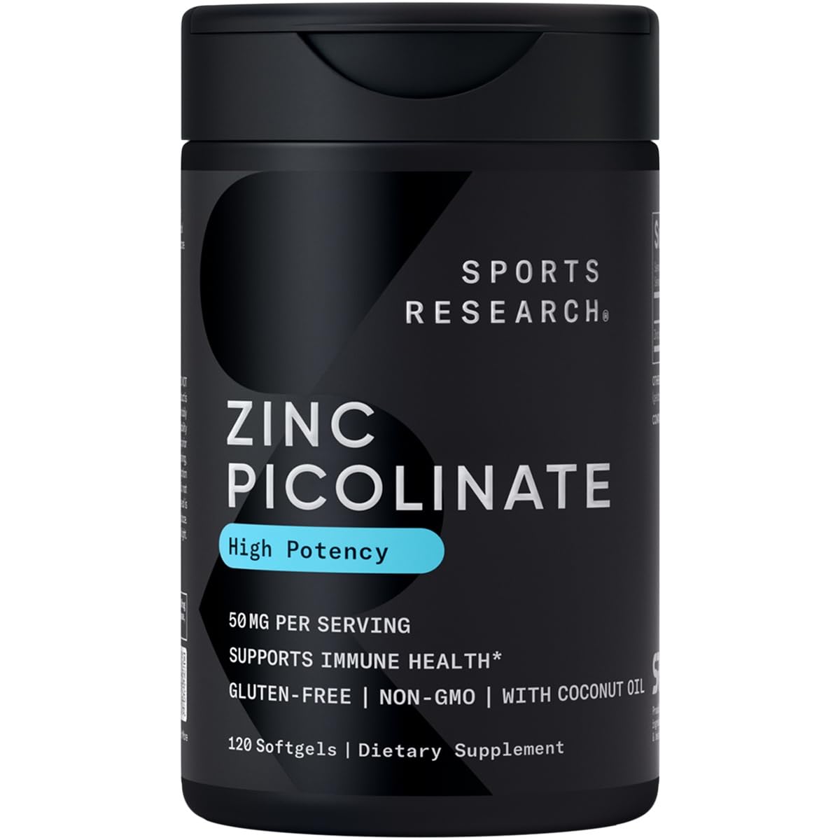 Sports Research High Potency Zinc Picolinate 50mg with Organic Coconut Oil | Highly Absorbable Zinc Supplement for Healthy Immune & Enzyme Function - Non-GMO Tested & Gluten-Free (120 Liquid Softgels) - dailyvitalstore