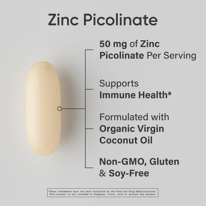 Sports Research High Potency Zinc Picolinate 50mg with Organic Coconut Oil | Highly Absorbable Zinc Supplement for Healthy Immune & Enzyme Function - Non-GMO Tested & Gluten-Free (120 Liquid Softgels) - dailyvitalstore