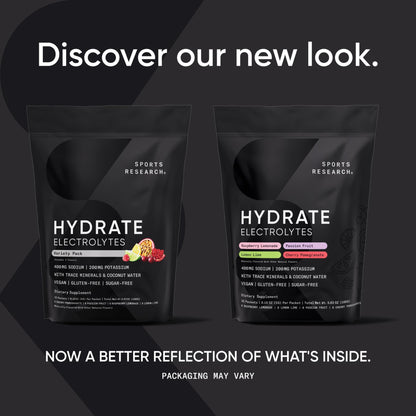 Sports Research® Hydrate Electrolytes Powder Packets - Sugar-Free & Naturally Flavored with Vitamins, Minerals, and Coconut Water - dailyvitalstore