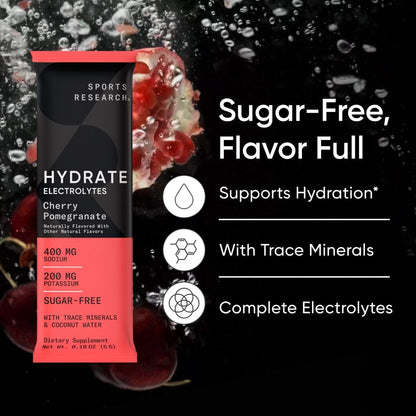 Sports Research® Hydrate Electrolytes Powder Packets - Sugar-Free & Naturally Flavored with Vitamins, Minerals, and Coconut Water - dailyvitalstore