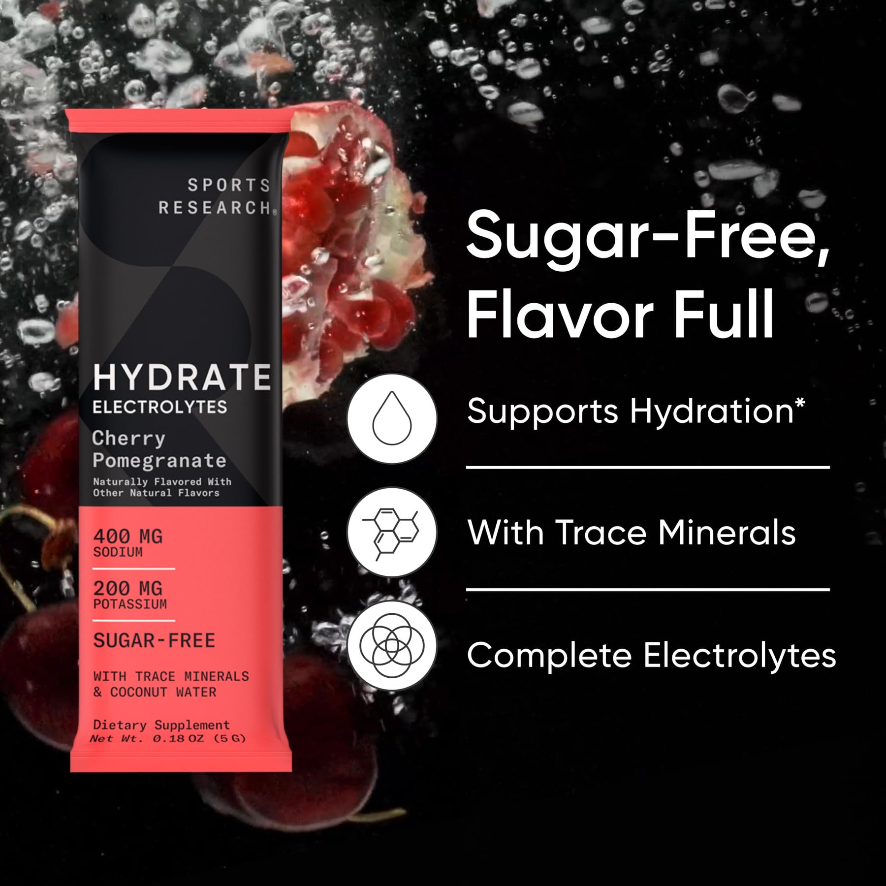 Sports Research® Hydrate Electrolytes Powder Packets - Sugar-Free & Naturally Flavored with Vitamins, Minerals, and Coconut Water - Supports Hydration - 16 Packets - Variety Pack - dailyvitalstore