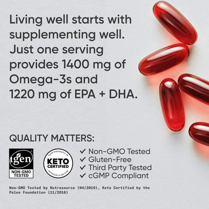Sports Research Keto Omega Fish Oil with Wild Sockeye Salmon, Antarctic Krill Oil, Astaxanthin & Coconut MCT Oil - 1200mg of EPA & DHA per Serving | Keto Certified & Non-GMO Verified (120 Softgels) - dailyvitalstore