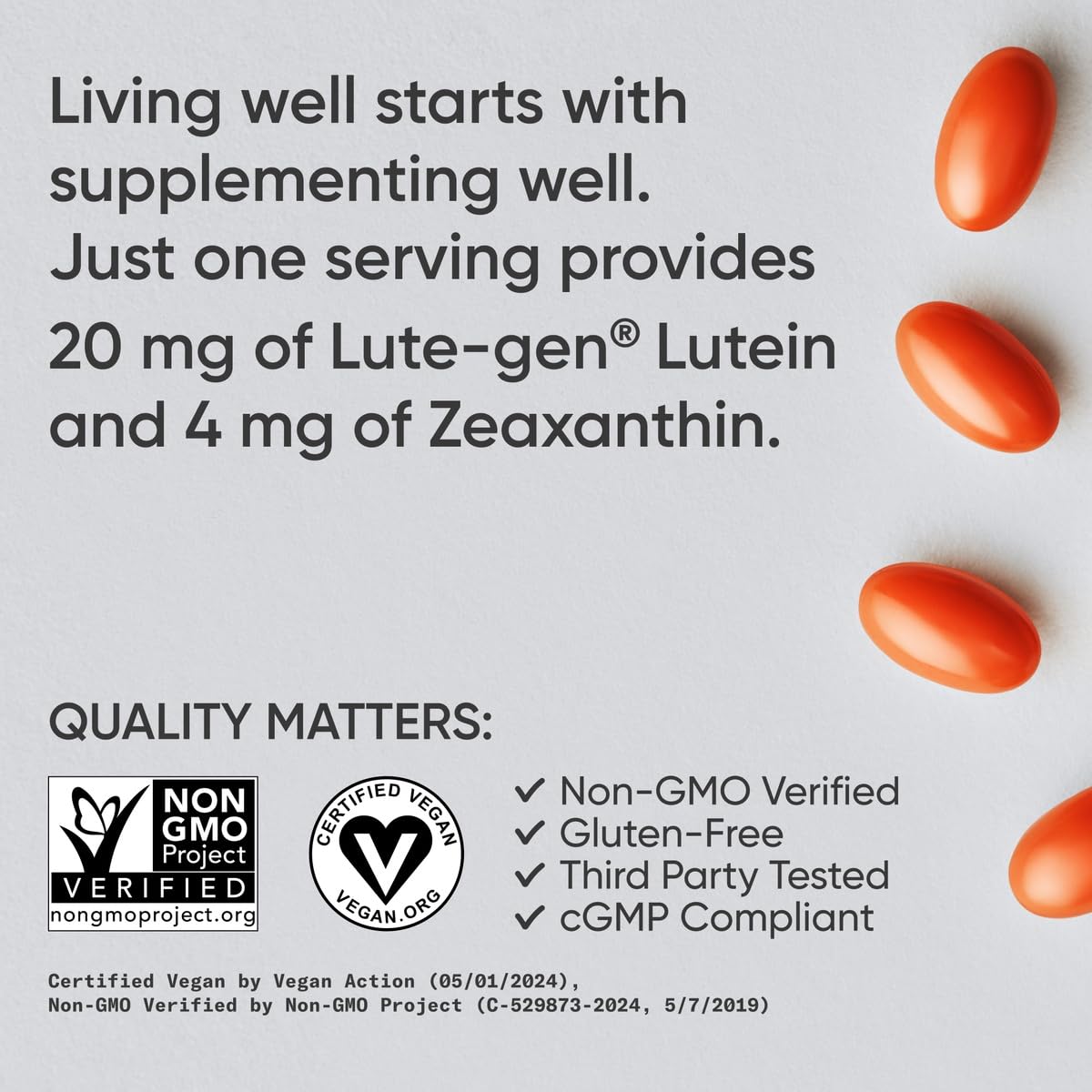 Sports Research® Lutein and Zeaxanthin Capsules - Eye Health Support Supplement Made with Lute-Gen® and Organic Coconut Oil - Vegan Friendly & Non-GMO Verified - 120 Veggie Softgels - dailyvitalstore