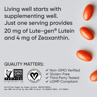 Sports Research® Lutein and Zeaxanthin Capsules - Eye Health Support Supplement Made with Lute-Gen® and Organic Coconut Oil - Vegan Friendly & Non-GMO Verified - 120 Veggie Softgels - dailyvitalstore