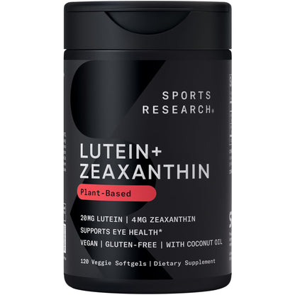 Sports Research® Lutein and Zeaxanthin Capsules - Eye Health Support Supplement Made with Lute-Gen® and Organic Coconut Oil - Vegan Friendly & Non-GMO Verified - 120 Veggie Softgels - dailyvitalstore