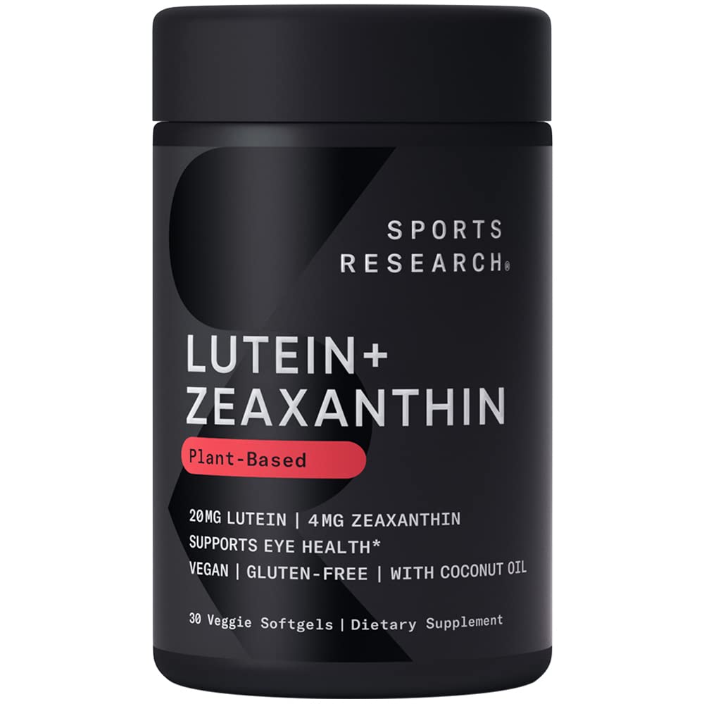 Sports Research® Lutein and Zeaxanthin Capsules - Eye Health Support Supplement Made with Lute-Gen® and Organic Coconut Oil - Vegan Friendly & Non-GMO Verified - 30 Veggie Softgels - dailyvitalstore