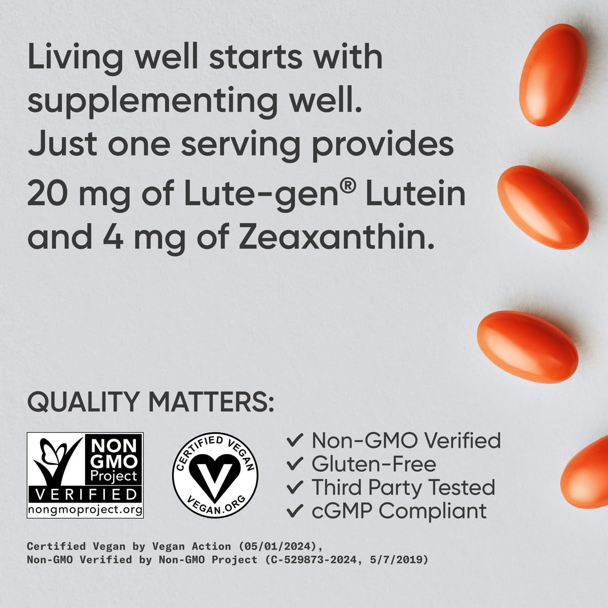 Sports Research® Lutein and Zeaxanthin Capsules - Eye Health Support Supplement Made with Lute-Gen® and Organic Coconut Oil - Vegan Friendly & Non-GMO Verified - 30 Veggie Softgels - dailyvitalstore
