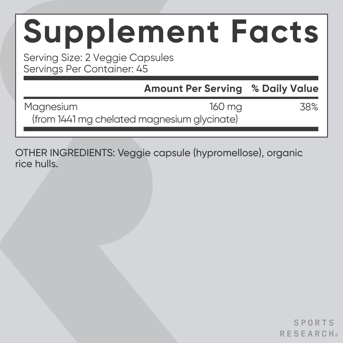 Sports Research® Magnesium Glycinate - Supports Restful Sleep & Enzymatic Processes - 160 mg Chelated Magnesium - Vegan Capsule - 90 Count - dailyvitalstore