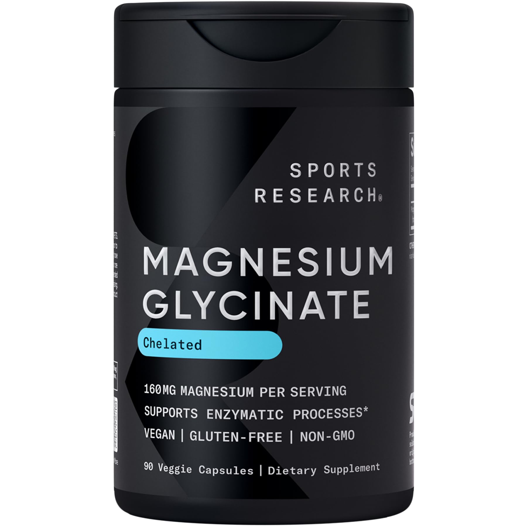 Sports Research® Magnesium Glycinate - Supports Restful Sleep & Enzymatic Processes - 160 mg Chelated Magnesium - Vegan Capsule - 90 Count - dailyvitalstore