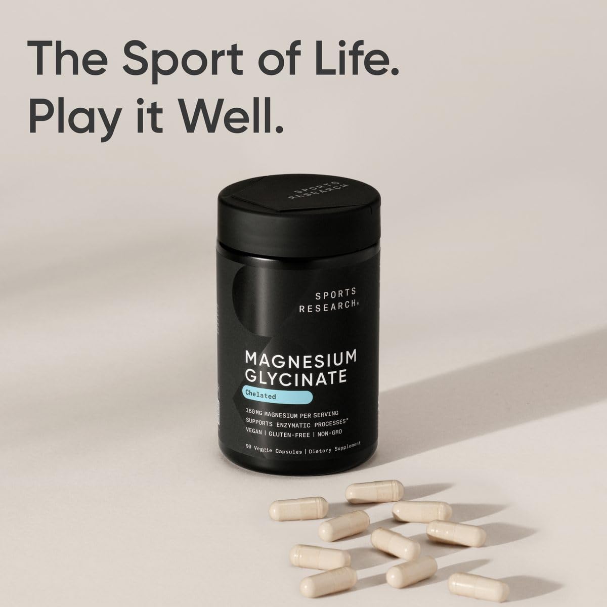 Sports Research® Magnesium Glycinate - Supports Restful Sleep & Enzymatic Processes - 160 mg Chelated Magnesium - Vegan Capsule - 90 Count - dailyvitalstore