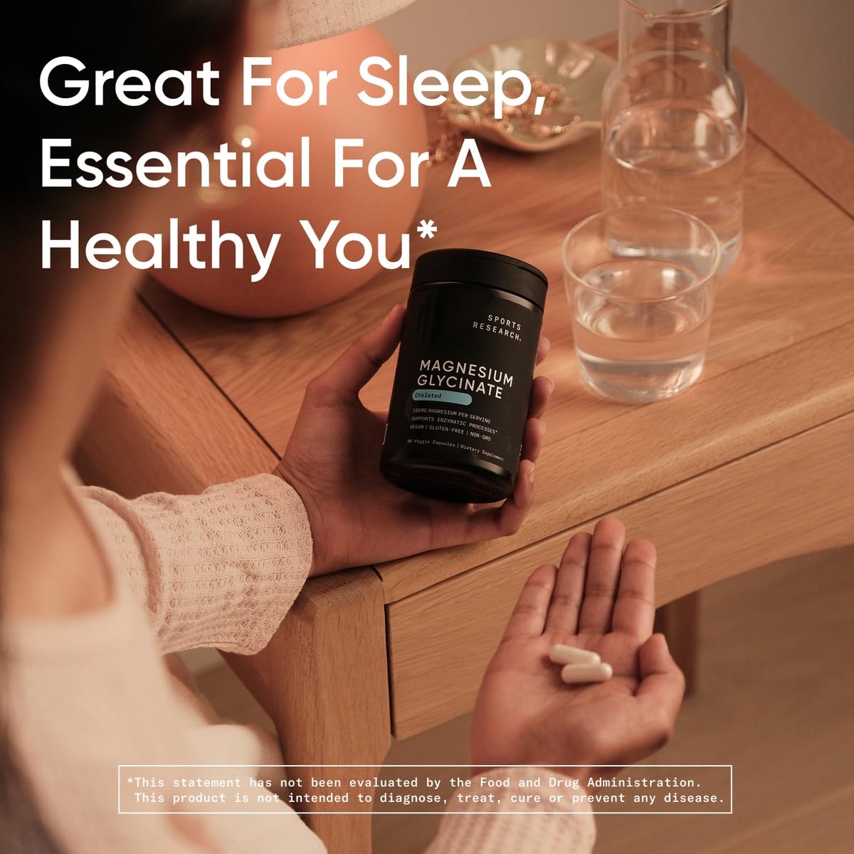 Sports Research® Magnesium Glycinate - Supports Restful Sleep & Enzymatic Processes - 160 mg Chelated Magnesium - Vegan Capsule - 90 Count - dailyvitalstore