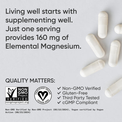 Sports Research® Magnesium Glycinate - Supports Restful Sleep & Enzymatic Processes - 160 mg Chelated Magnesium - Vegan Capsule - 90 Count - dailyvitalstore