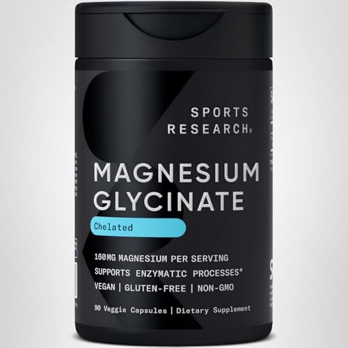 Sports Research® Magnesium Glycinate - Supports Restful Sleep & Enzymatic Processes - 160 mg Chelated Magnesium - Vegan Capsule - 90 Count - dailyvitalstore