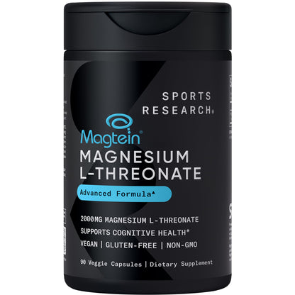 Sports Research® Magnesium L-Threonate Capsules 2000mg - High-Absorption Magtein® for Enhanced Brain Health, Memory, Focus & Restful Sleep Support - Vegan · Non-GMO · Gluten Free - 90 Count - dailyvitalstore