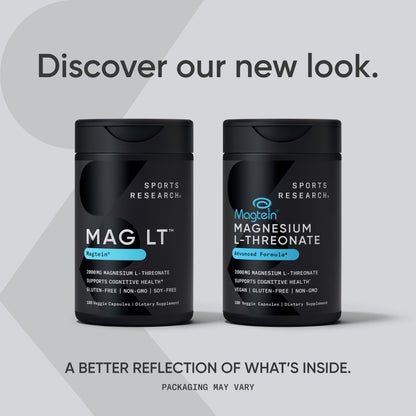 Sports Research® Magnesium L-Threonate Capsules 2000mg - High-Absorption Magtein® for Enhanced Brain Health, Memory, Focus & Restful Sleep Support - Vegan · Non-GMO · Gluten Free - 90 Count - dailyvitalstore