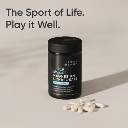 Sports Research® Magnesium L-Threonate Capsules 2000mg - High-Absorption Magtein® for Enhanced Brain Health, Memory, Focus & Restful Sleep Support - Vegan · Non-GMO · Gluten Free - 90 Count - dailyvitalstore