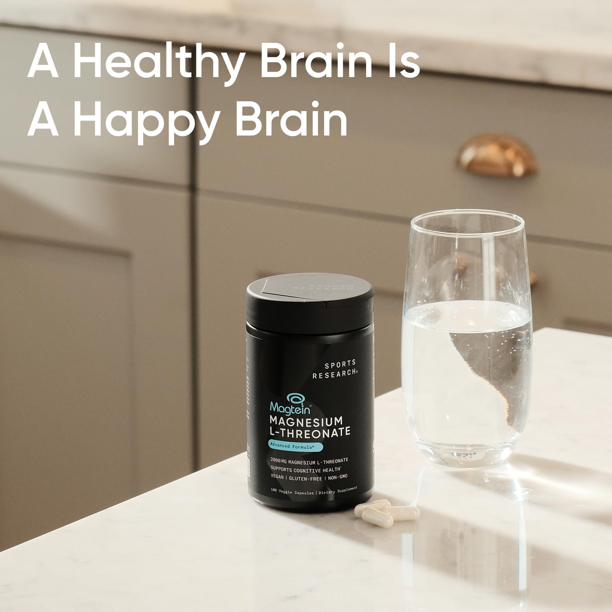 Sports Research® Magnesium L-Threonate Capsules 2000mg - High-Absorption Magtein® for Enhanced Brain Health, Memory, Focus & Restful Sleep Support - Vegan · Non-GMO · Gluten Free - 90 Count - dailyvitalstore