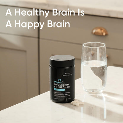 Sports Research® Magnesium L-Threonate Capsules 2000mg - High-Absorption Magtein® for Enhanced Brain Health, Memory, Focus & Restful Sleep Support - Vegan · Non-GMO · Gluten Free - 90 Count - dailyvitalstore