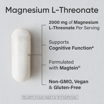Sports Research® Magnesium L-Threonate Capsules 2000mg - High-Absorption Magtein® for Enhanced Brain Health, Memory, Focus & Restful Sleep Support - Vegan · Non-GMO · Gluten Free - 90 Count - dailyvitalstore