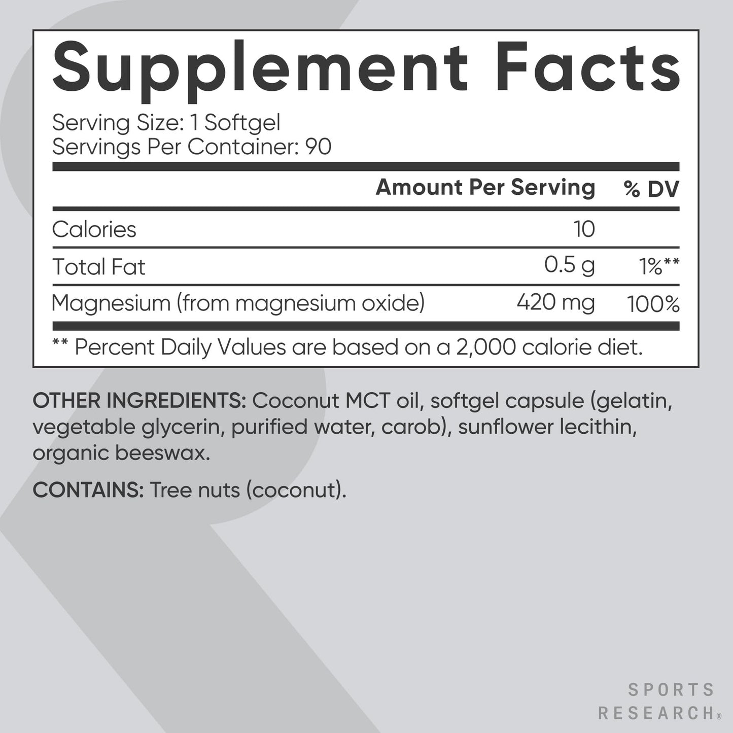 Sports Research® Magnesium Oxide 420mg with Coconut MCT Oil - Magnesium Supplement for Muscle, Nerve, and Bone Support* - Gluten-Free, Non-GMO - 90 Softgels - dailyvitalstore